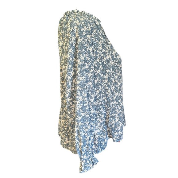 💖LOFT XS Blue Floral Ruffle Collar Peplum Blouse - Picture 4 of 7